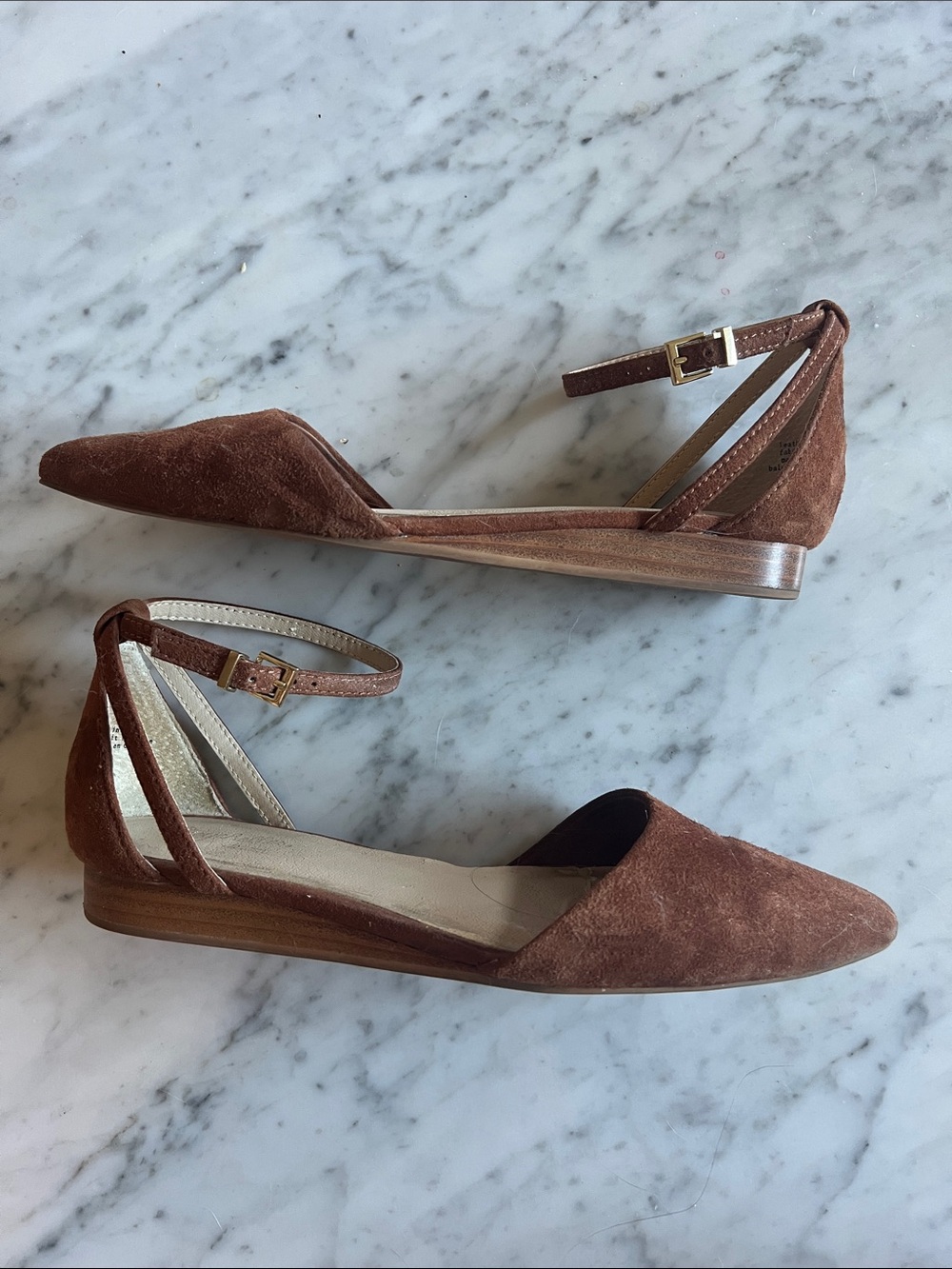 Seychelles Women's Brown Suede Ankle-Strap Pointed Flats 8